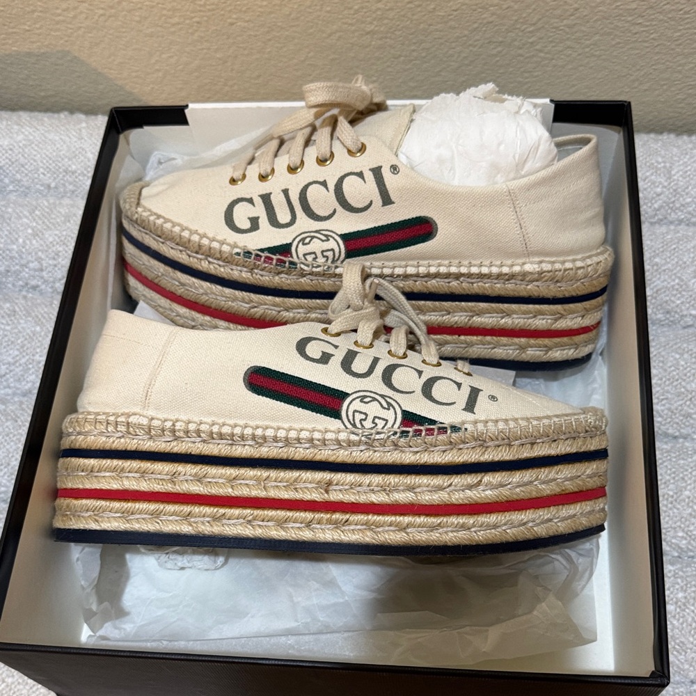 Gucci Cream Platform Espadrilles with Stripes